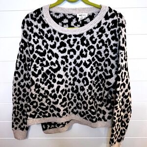 YES/LoLa Leopard Print Crew Neck Sweater Women's Size S Cozy Knit Top